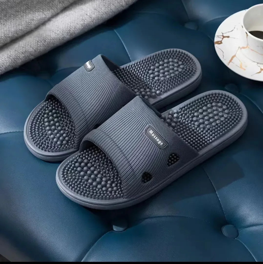 Solid Colour Men's Slippers Bathroom Anti-slip Massage Sandals Women Simple Soft Bottom Health Shoes Zapatillas Casa Hombre