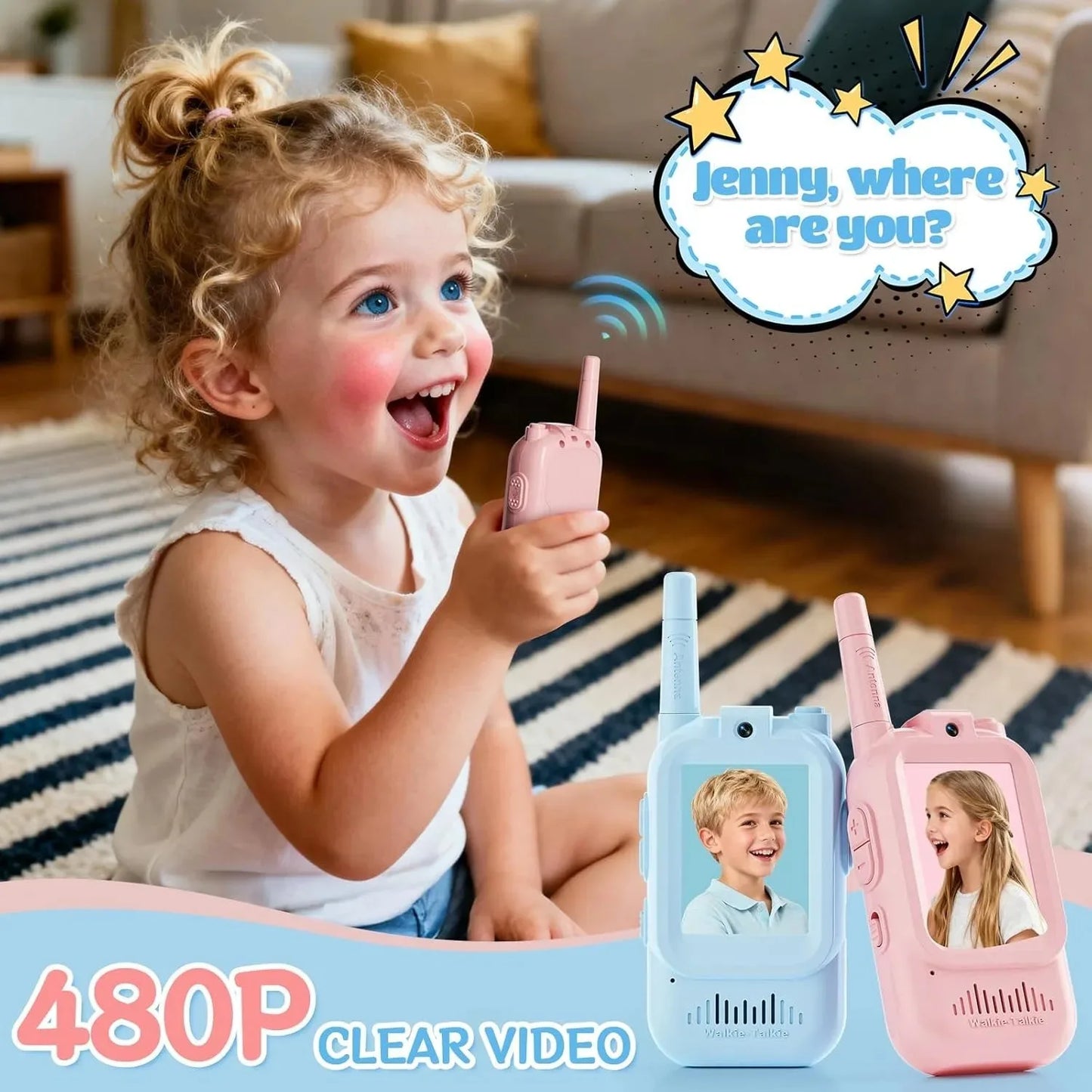 Video Walkie Talkies for Kids 2 Pack Rechargeable Intercom Walkie-talkie Cute 2 Inch Screen One-Click Call Child Video Intercom