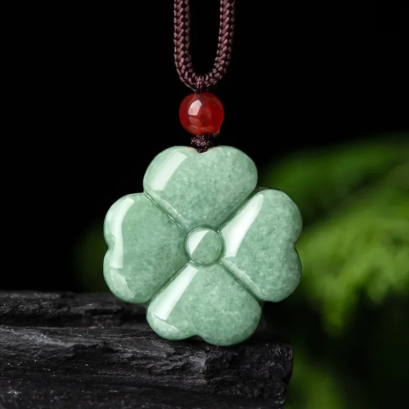 S925 Silver Burmese Jade Lucky Clover Pendant Natural Necklace Designer Jadeite Green Stone Real Fashion Jewelry Vintage