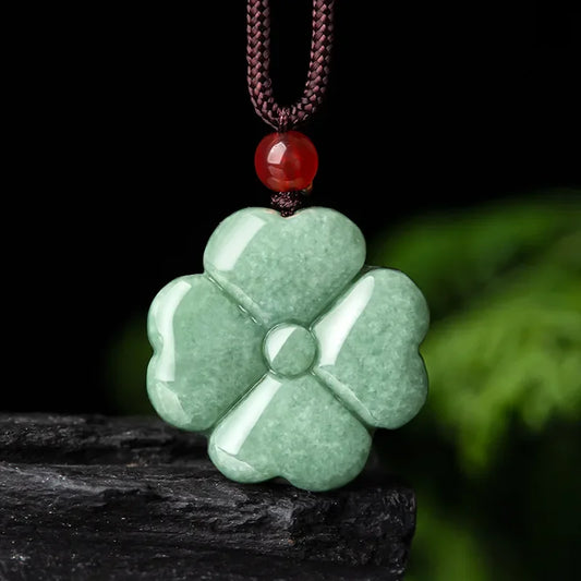 S925 Silver Burmese Jade Lucky Clover Pendant Natural Necklace Designer Jadeite Green Stone Real Fashion Jewelry Vintage