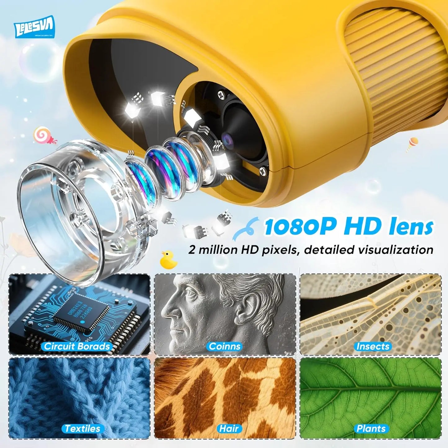 1000X Pocket Microscope for Kids with 4K 2.0" Screen Digital Handheld Rechargeable Portable Science Toy STEM Educational Gift