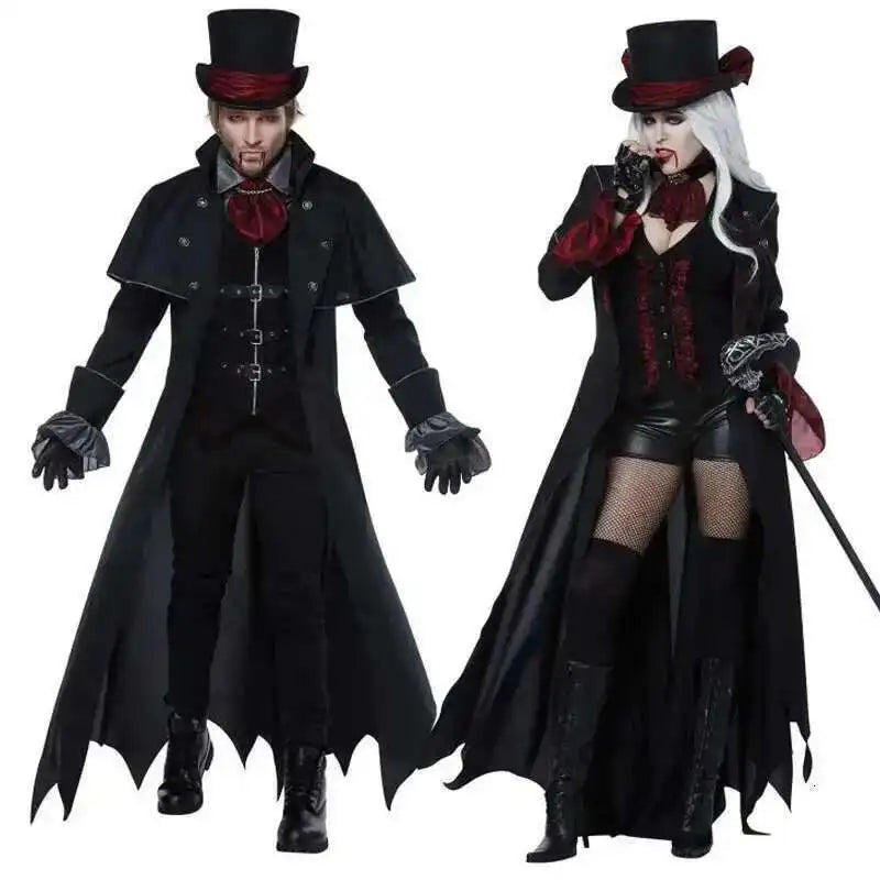 Vampire Couples Costume – Men's & Women's Halloween Outfits with Hat, M–XL