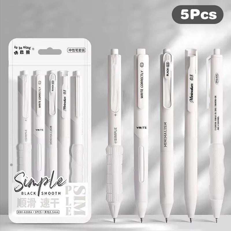 5Pcs Minimalist Transparent 0.5mm Gel Pens Set Large Capacity Quick-Drying Black Ink Pen Fashion Office Signature Pen