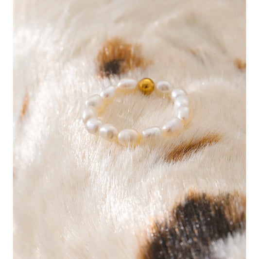Yhpup Luxury Natural Freshwater Pearls Beads Elasticity Adjustable Ring for Women High Quality Fashion Elegance Finger Jewelry