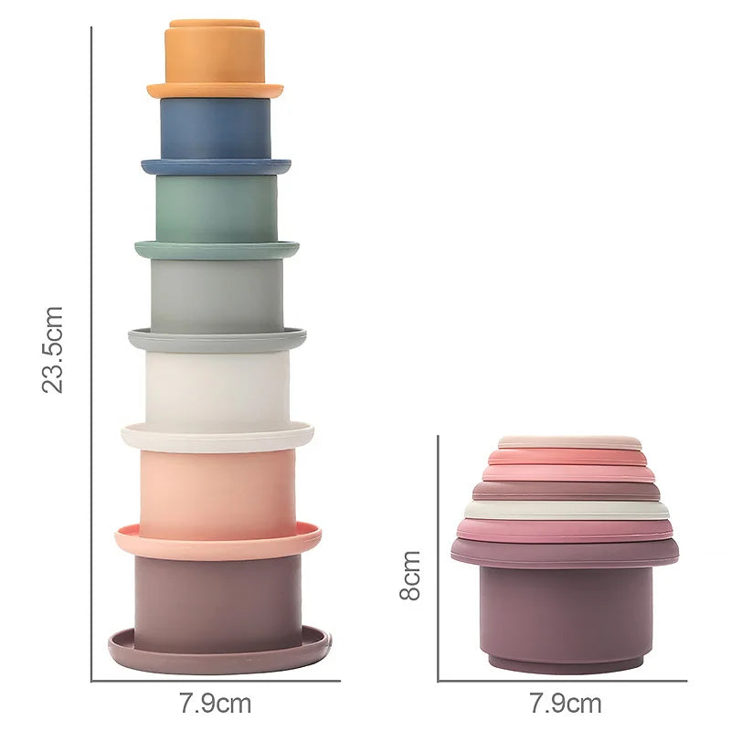 Baby Silicone Stacking Cup Colorful Intelligence Gift Folding Tower Toys Montessori Educational Toys Infant Bath Play Water Set