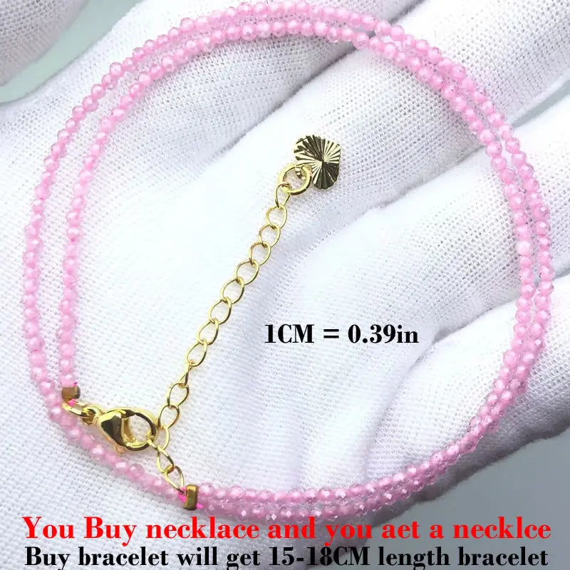 HOT Natural Stone 2mm Faceted Beads Necklace Crystal quartz Garnet agate Beaded Chains Fashion Simple Men Women Jewelry Gifts