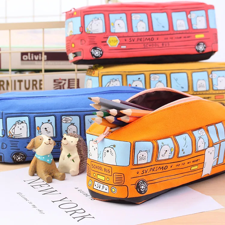 Creative large capacity bus pencil case pencil case cartoon  pencil case student bus pencil case stationery case school supplies