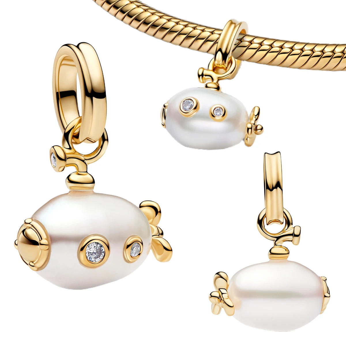 2026 S925 Silver Plated Paved Golden Ring Charm Luxury Stone Shell Nature Strength Cowboy Textured Safety Chain Fine Jewelry