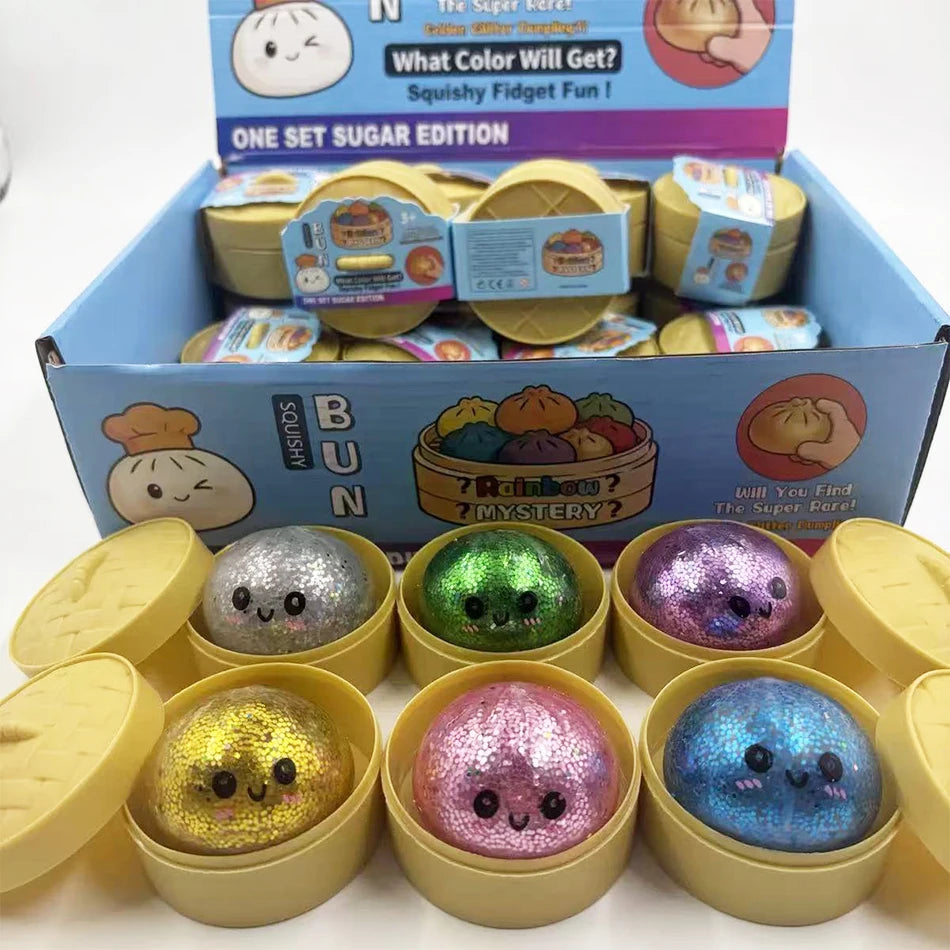 Glitter Dumpling Squishy ULTRA RARE Gold Glitter Hidden Edition  Dumplings Sensory Steamer Soft TPR Dough Ball for Stress Relief