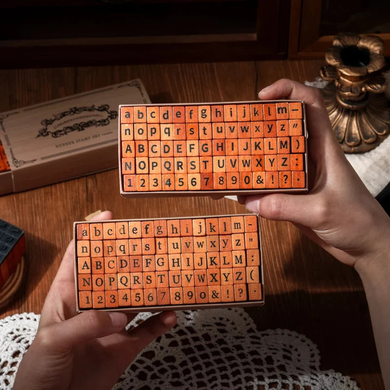 Journal GO 70pcs/set Wooden Rubber Alphabet Letter Number Stamp Set for Card Collage Junk Journal Scrapbooking DIY Standard Seal