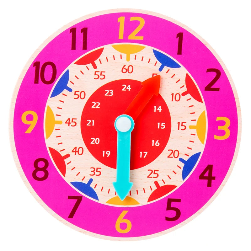 Kids Montessori Wooden Clock Toys Time Learning Teaching Aids Educational For Children Primary School Clever Board Toy