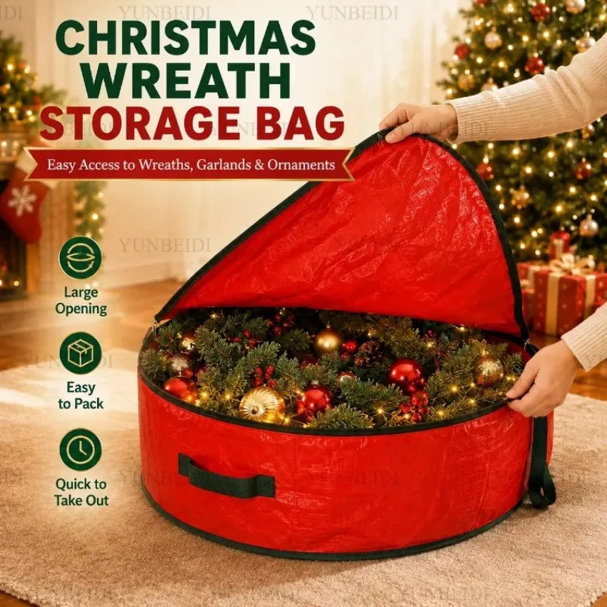 Christmas Decorative Ornaments Storage Bag Family Multi‑use Circular Wreath Storage Large Capacity Zipper Dust-proof Packing Bag