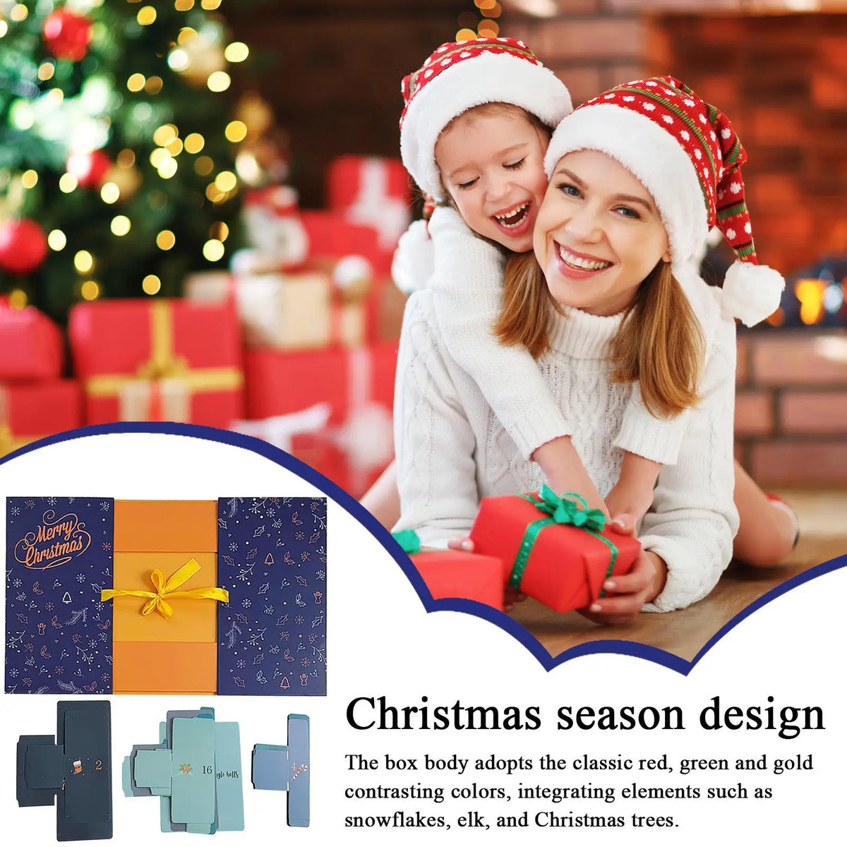 Christmas Advent Calendar Decoration with 24 Cardboard Gifts Boxes Empty Xmas Countdown Calendar to Fill Advent Calendar Storage