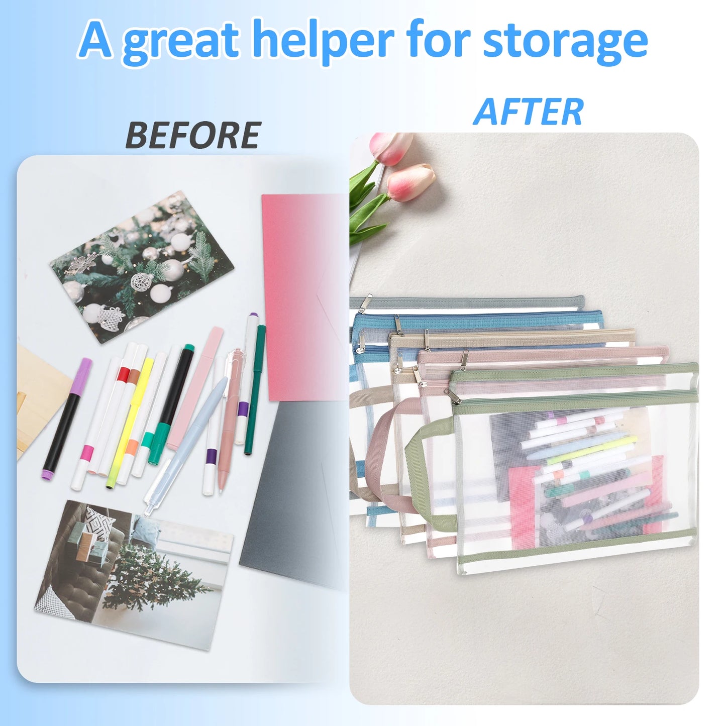 10 Pcs Double Layer Mesh Zipper Folder File Pouch A4 Paper Stationery Storage Bag School Office Supplies Organizer