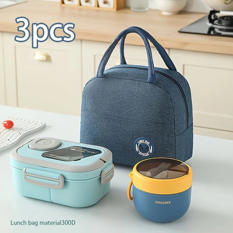 3pcs Portable Lunch Set Including Insulated Bag Bento Box & Breakfast Cup Travel Tableware Containers Meal Snack Food Containers