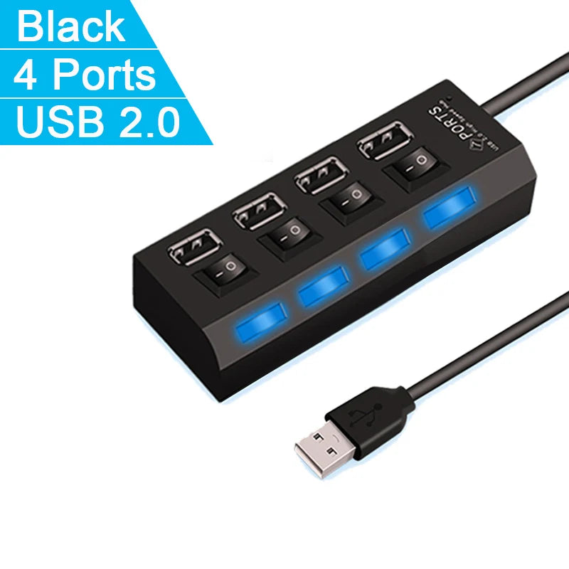 USB Hub 7 Port Multi USB Splitter Power Adapter Multiple Expander With On Off Switch For PC Laptop MacBook Accessories