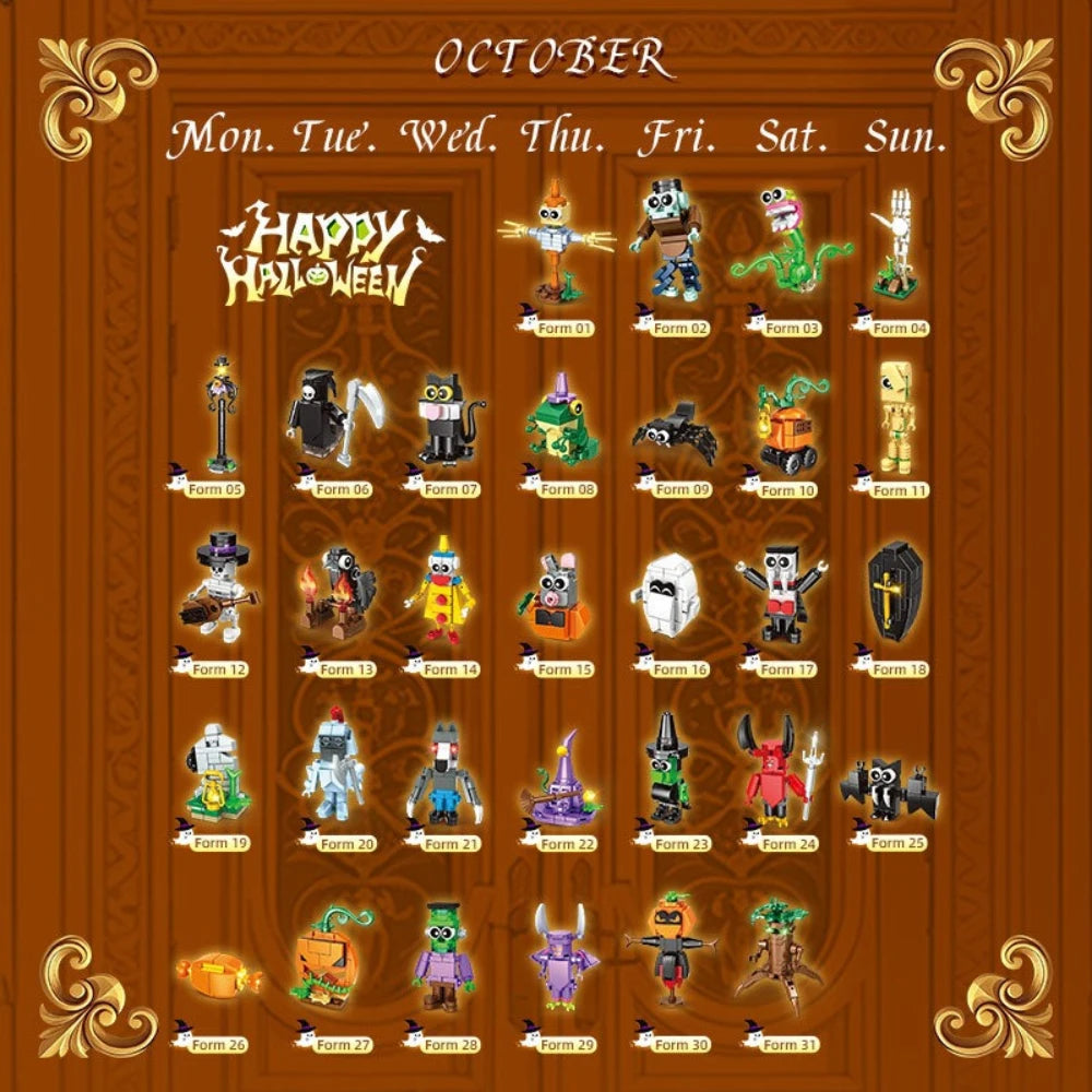 MOC Halloween 3 In 1 Advent Calendar Pumpkin Skull Ghost Building Blocks Set Mystery Horror Festive DIY Toy Adults Holiday Gifts