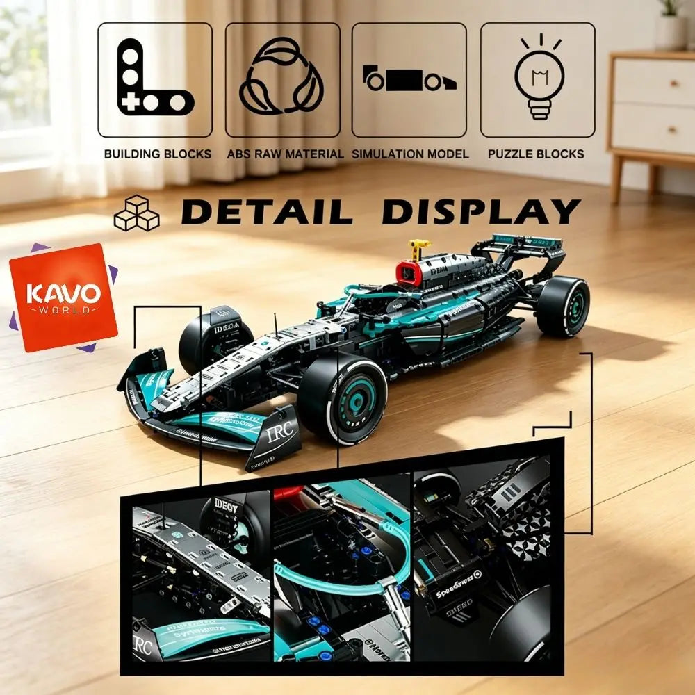 KAVOWORLD 1764PCS 1:8 Scale Supper Speed Race Car Building Blocks Large City Sport Vehicle Toy with Front Wheel Linkage Steering Simulated Cockpit STEM DIY Vehicle Model for Desktop Decor Anniversary Black Friday Gift Brick Hobbyists Automotive Lovers