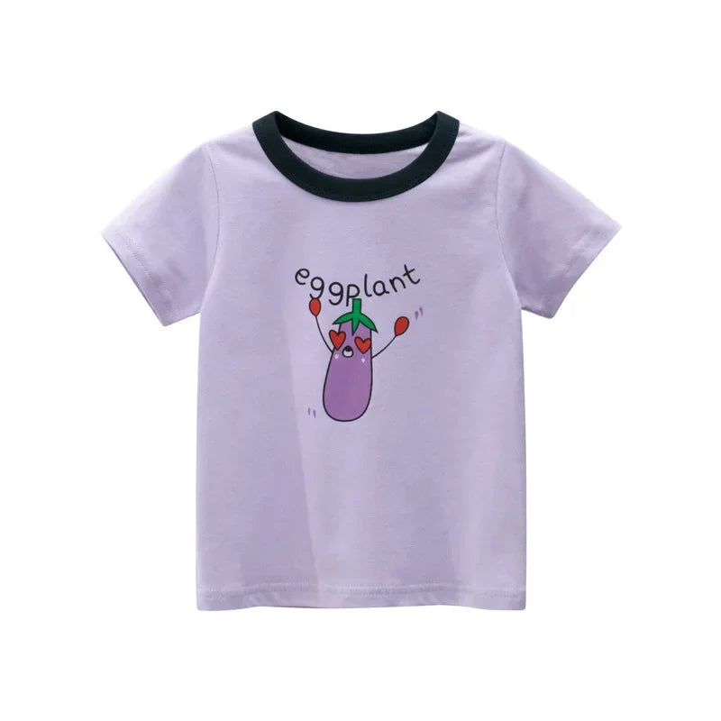 2-8T Heart Print Girls T Shirt Summer Toddler Kid Baby Clothes Short Sleeve Cotton Tshirt Childrens Cute Tee Top Infant Outfit