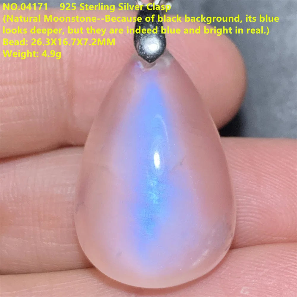 Natural Colorful Moonstone Pendants Necklaces Unusual Women Big Orange Blue Light Rainbow Moon Stones Bead Gemstone Jewelry S925