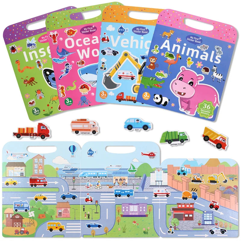 1set Waterproof Sticker Books Reusable Sticker Book For Toddlers Quiet DIY Activity For Kids, Fun & Educational Learning Toy