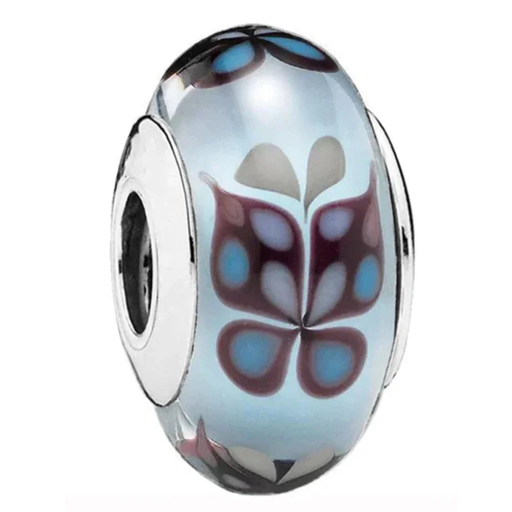 2025classic 925 Sterling Silver Colored Flower Leaf Cosmic Rainbow Murano Glass Charms Beads Fit DIY Bracelet Women Jewelry Gift