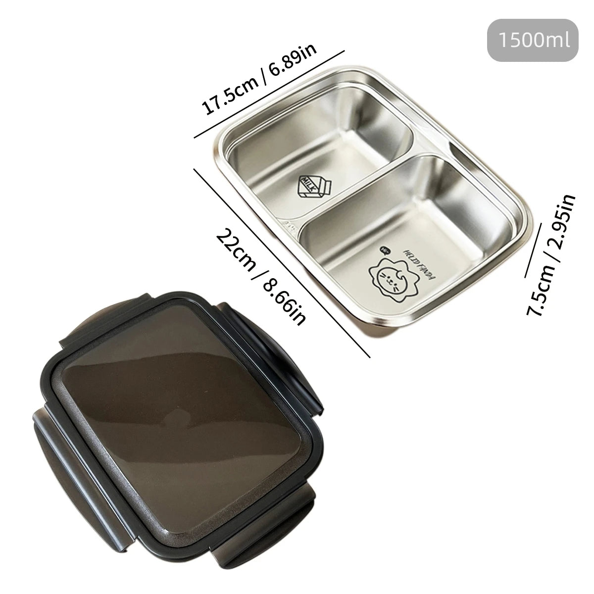 WORTHBUY 2/3 Grids 304 Stainless Steel Lunch Box Portable Leak-proof Food Container Large Capacity Bento Box For Students Adult