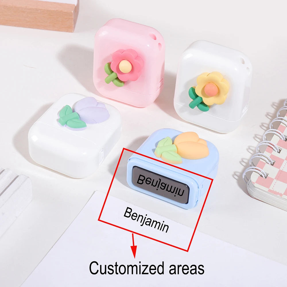 Flower Custom Kids Name Stamp Signature Customized Text Seal Waterproof Ink Kindergarten Clothing Label Personalized Name Stamp