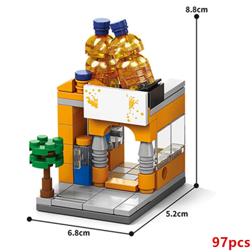 NEW Restaurant Dessert Coffee Pet Fruit Store Street View Food House Building Blocks Kit  Bricks Model Toy