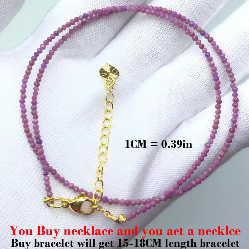 HOT Natural Stone 2mm Faceted Beads Necklace Crystal quartz Garnet agate Beaded Chains Fashion Simple Men Women Jewelry Gifts