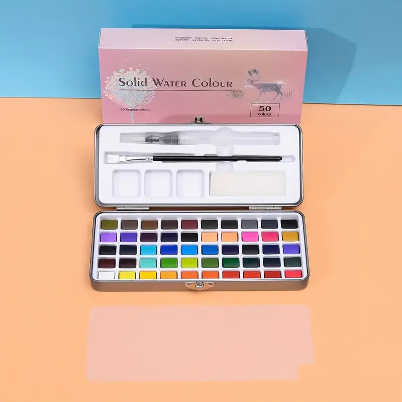 Deluxe 50/100/168-Color Watercolor Paint Set with Brushes & Pencils - Washable, Vibrant Art Supplies for Adults