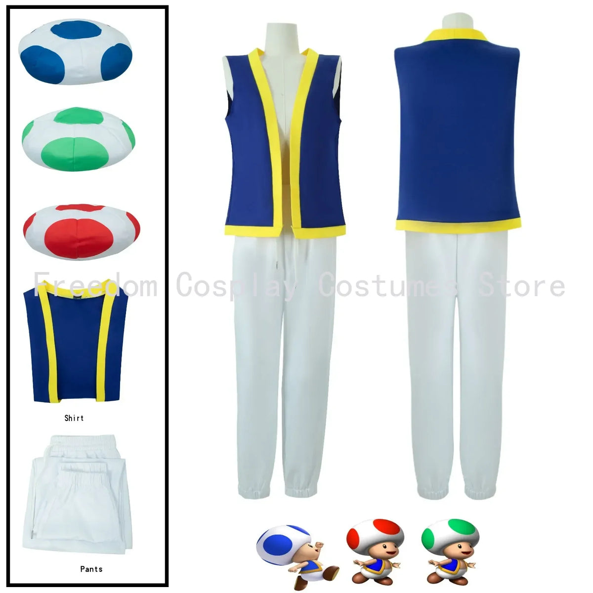 Kinopio Toad Cosplay Hat Adult Kids Costume Game Bros 2 Roleplay Fantasia Outfits Vest Pants Halloween Carnival Party Costumes