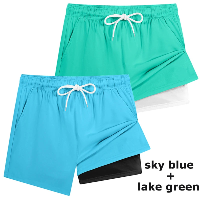 Mens Swim Trunks with Compression Liner Phone Pocket Summer Quick Dry Board Shorts Beach Shorts Swimwear Swimsuit Bathing Suits