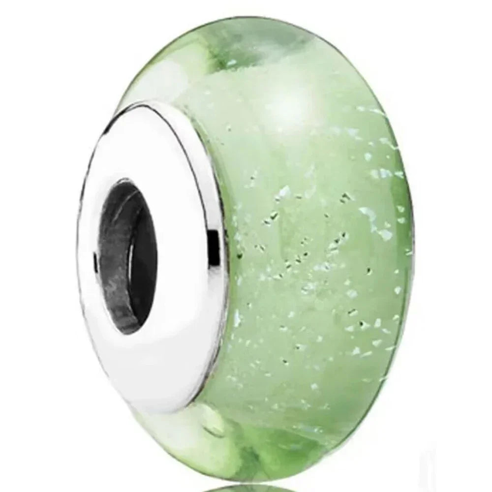 2025classic 925 Sterling Silver Colored Flower Leaf Cosmic Rainbow Murano Glass Charms Beads Fit DIY Bracelet Women Jewelry Gift