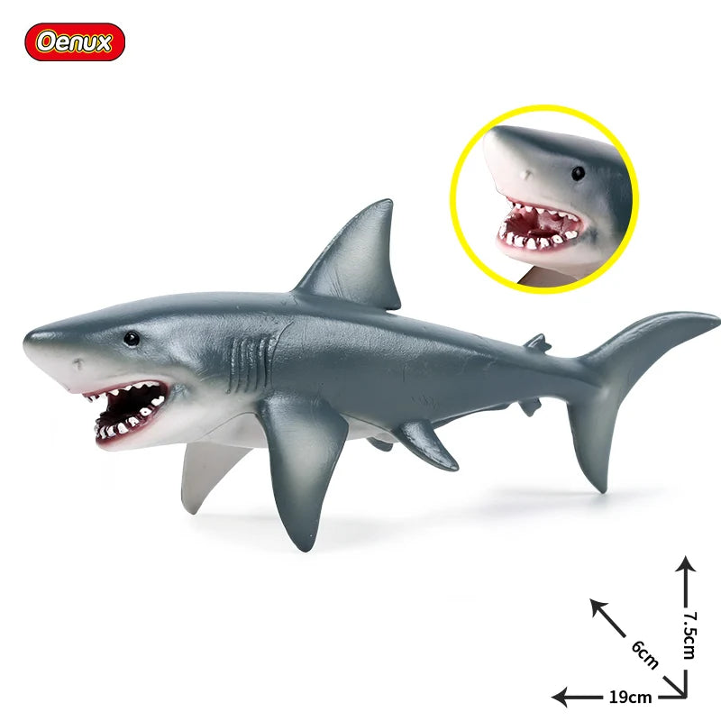 Oenux Ocean Animals Action Figures Sealife Shark Whare Megalodon Model Figurines PVC Home Decoration Kid Cognitive Education Toy