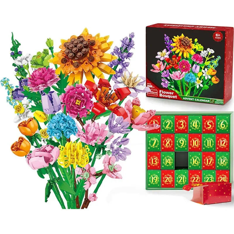 Flower Bouquet Building Block Advent Calendar – 24-Piece Gift for Mom & Girlfriend
