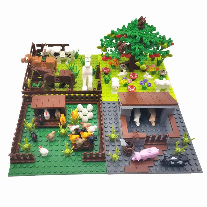 MOC Farm Animals Trees Plants Building Blocks for Kids Compatible Classic Bricks Juguetes Bloques Base Plate Toys for Children