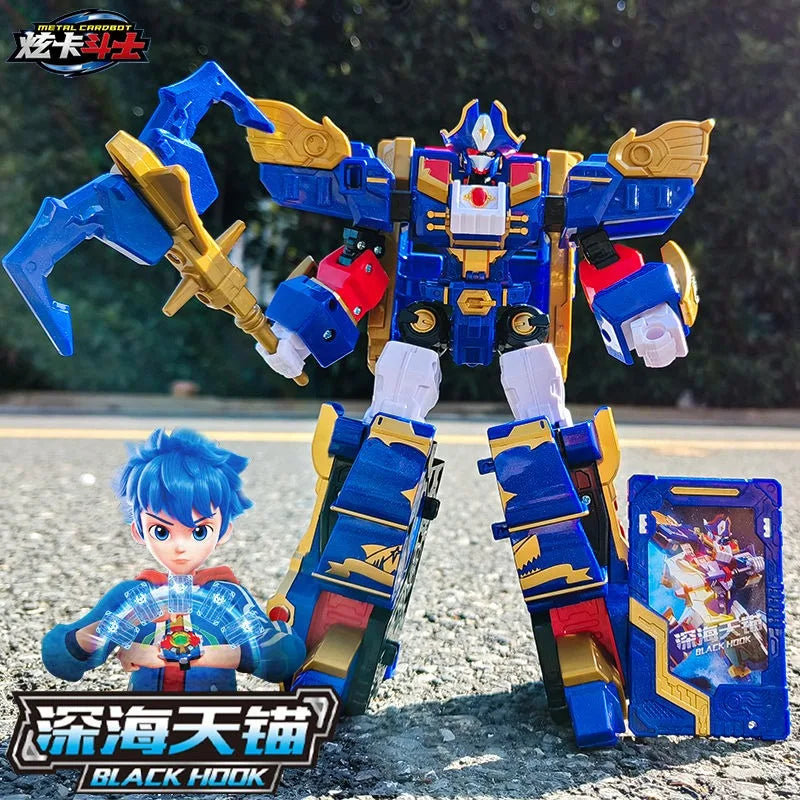 Metal Cardbot Transforming Robot 20cm Black Hook Pirate Ship Action Figure ABS Transformation Model Car Toy For Gift