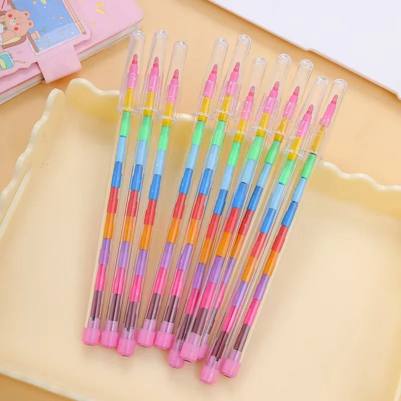 12/24Pcs Set Stackable Colorful Painting Graffiti Crayons Kids Party Supplies Birthday Gifts Kindergarten School Teacher Prizes