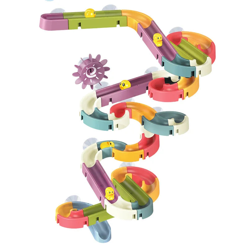 Children's Baby Duck Slide Bath Toys DIY Marble Assembly Track Stackable Bathtub Bath Track Water Game Toy Set Kids Gifts