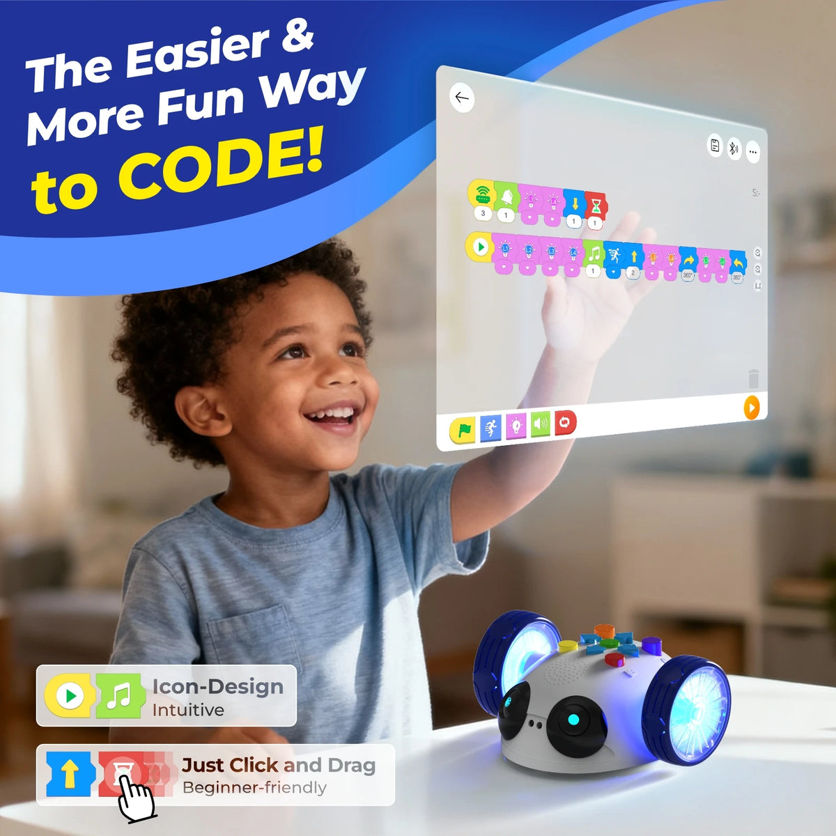 Apitor Robot Wheels Edu Coding Robot Kids Ages 5-7 STEM Toys Robotics Kit Screen-Free Coding Cards&App Control Children's Gift
