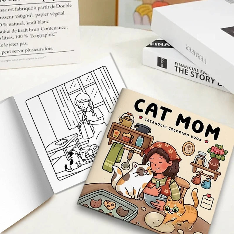 Cat Mom Coloring Book 24 Pages Heartwarming Feline Mother Illustrations for Adults Stress Relief Relaxation Gift