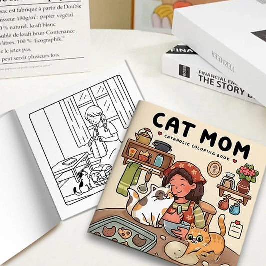 Cat Mom Coloring Book 24 Pages Heartwarming Feline Mother Illustrations for Adults Stress Relief Relaxation Gift