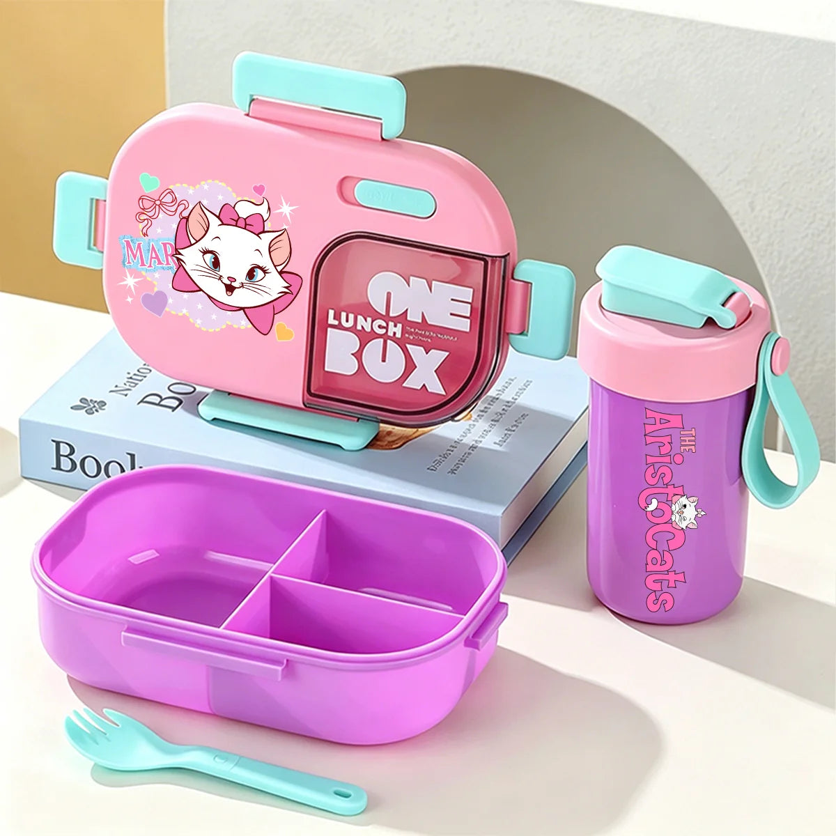 for The AristoCats Seasoning Box Water Cup Set Tableware Water Bottle Lunch Bento Box Vivid Colors Birthday Gifts