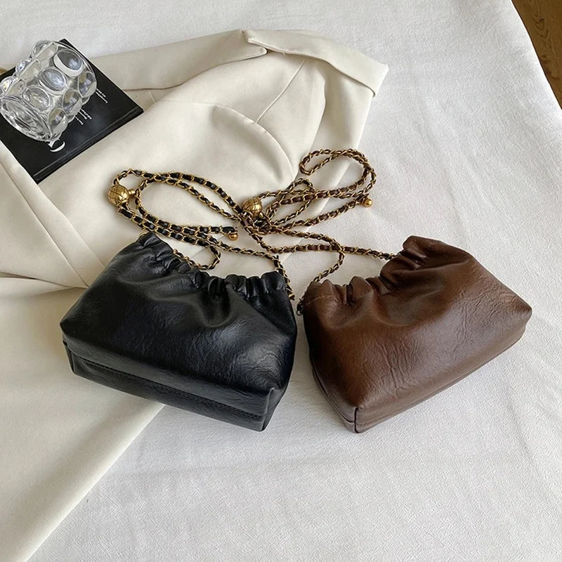 Women Chain Shoulder Bag Versatile Crossbody Tote Bag Casual Pleatd Hobo Bag Satchel Sling Bag Girl Stylish Purse