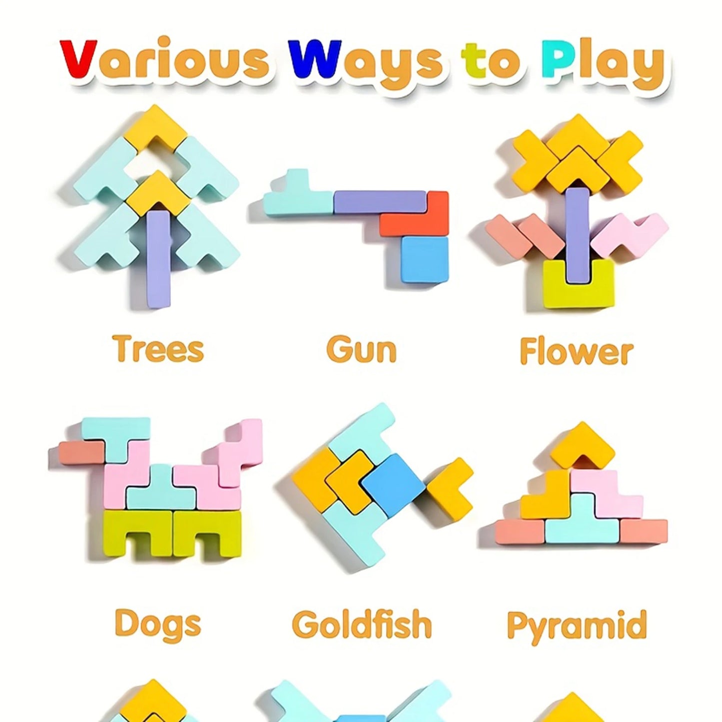 3D Wooden Puzzle Blocks for Kids Creative Building Toys Colorful Stacking Games Educational STEM Gifts Fun Learning Activities
