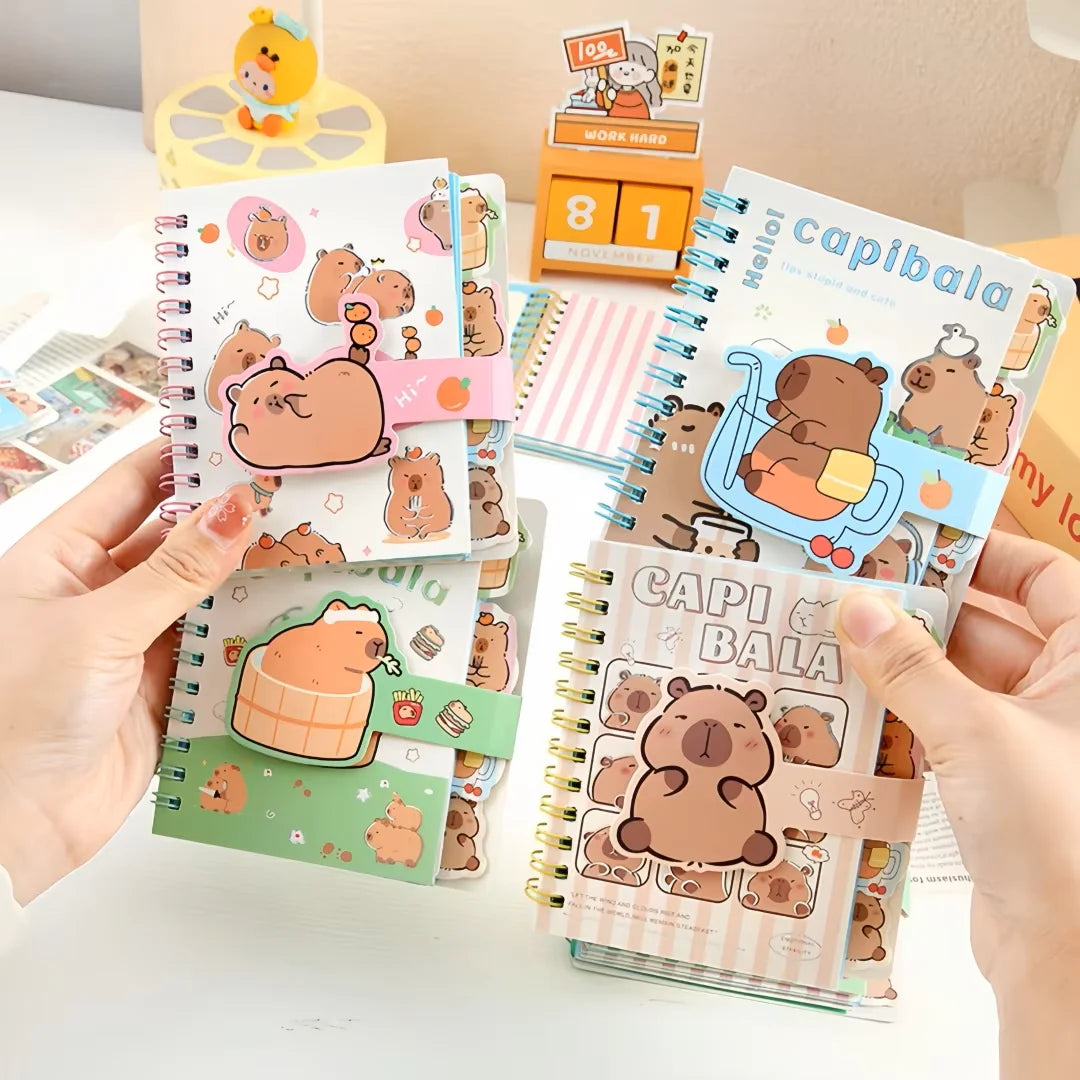 1/2/4pc Capybara Spiral Notebook – A7 Cartoon Loose-Leaf Notepad for Kids, Back-to-School Stationery for Elementary Students