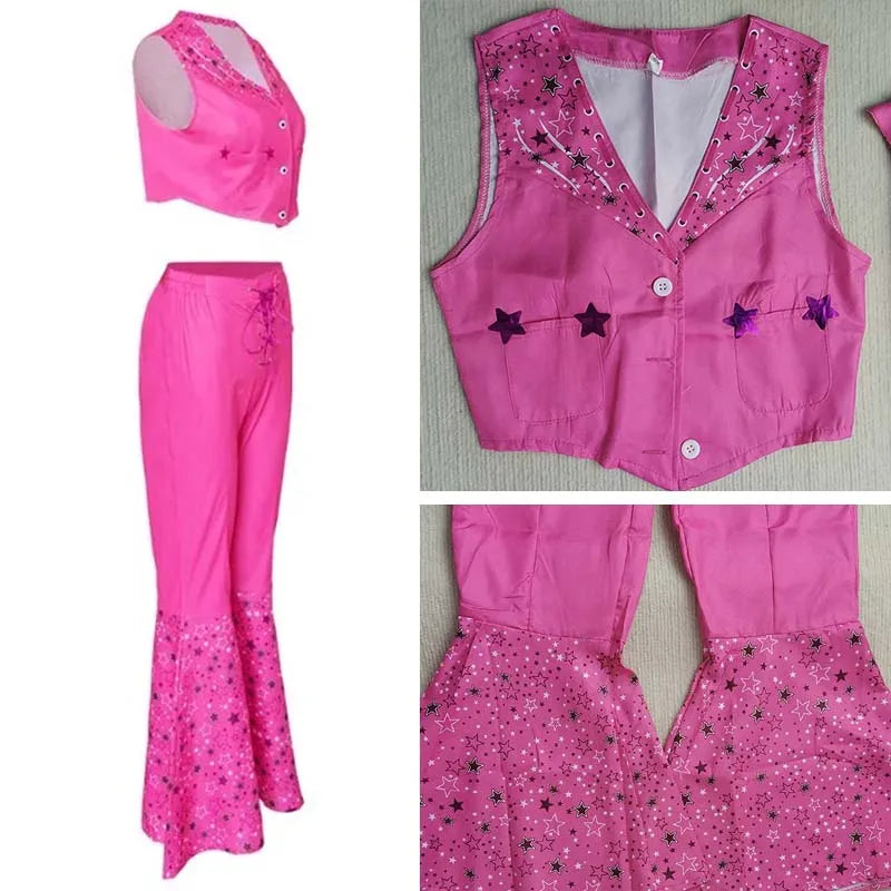 Homchee Trends COS Women Princess Cosplay Costume Pink Outfits Suit Disguise Bar Bi Pink Suit Scarf Hat for Comic Con Halloween
