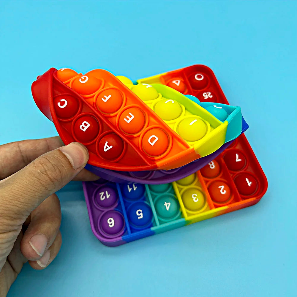 2pcs/pack Numbers Letters Alphabet Math Learning Fidget Toys Silicone Rainbow Square Circle Educational Toys for Kids