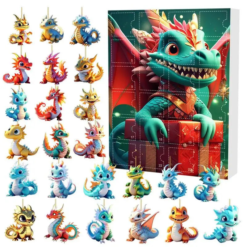 Acrylic Dinosaur Pendant Advent Calendar – 24 Christmas Tree & Backpack Charms